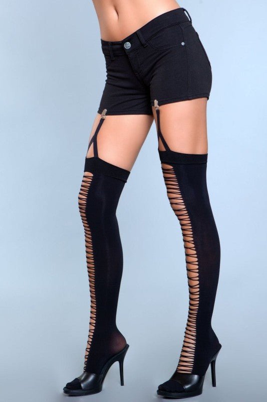 1929 Illusion Clip Garter Thigh Highs - Pink Fox Clothing