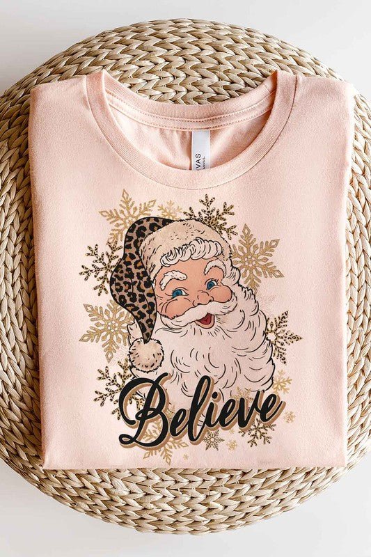 BELIEVE CHRISTMAS GRAPHIC PLUS SIZE TEE / T - SHIRT - Pink Fox Clothing