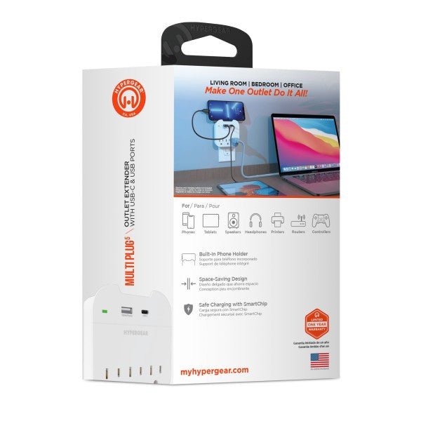 HyperGear Wall Adapter Power Strip 3 Outlets - Pink Fox Clothing