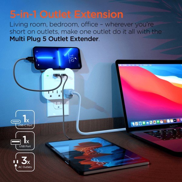 HyperGear Wall Adapter Power Strip 3 Outlets - Pink Fox Clothing