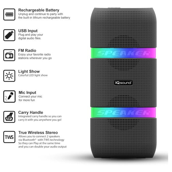 IQ Sound 2x4 - In Portable Bluetooth TWS LED Speaker - Pink Fox Clothing