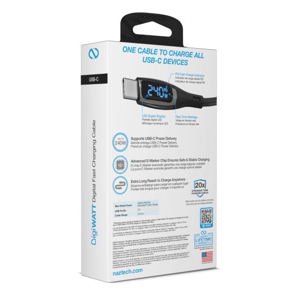 Naztech USB - C to USB - C Digital LED Cable 12ft - Pink Fox Clothing